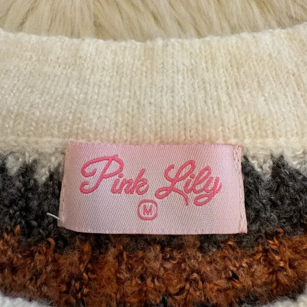 Pink Lily Striped Color Block Pullover Sweater Medium